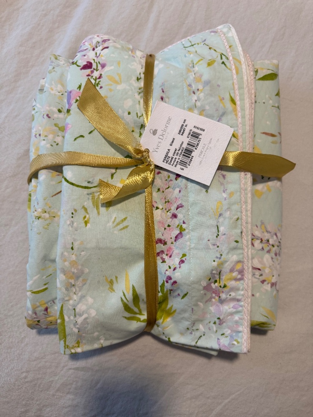Yves Delorme Pergola Queen Duvet & 2 Euro Shams Luxury Percale France